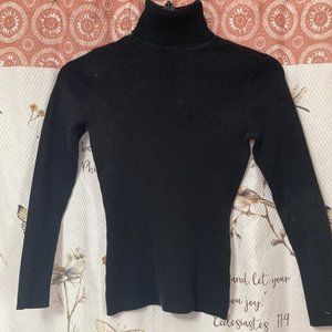 Style & Co. Womens Petite Ribbed Turtleneck Black